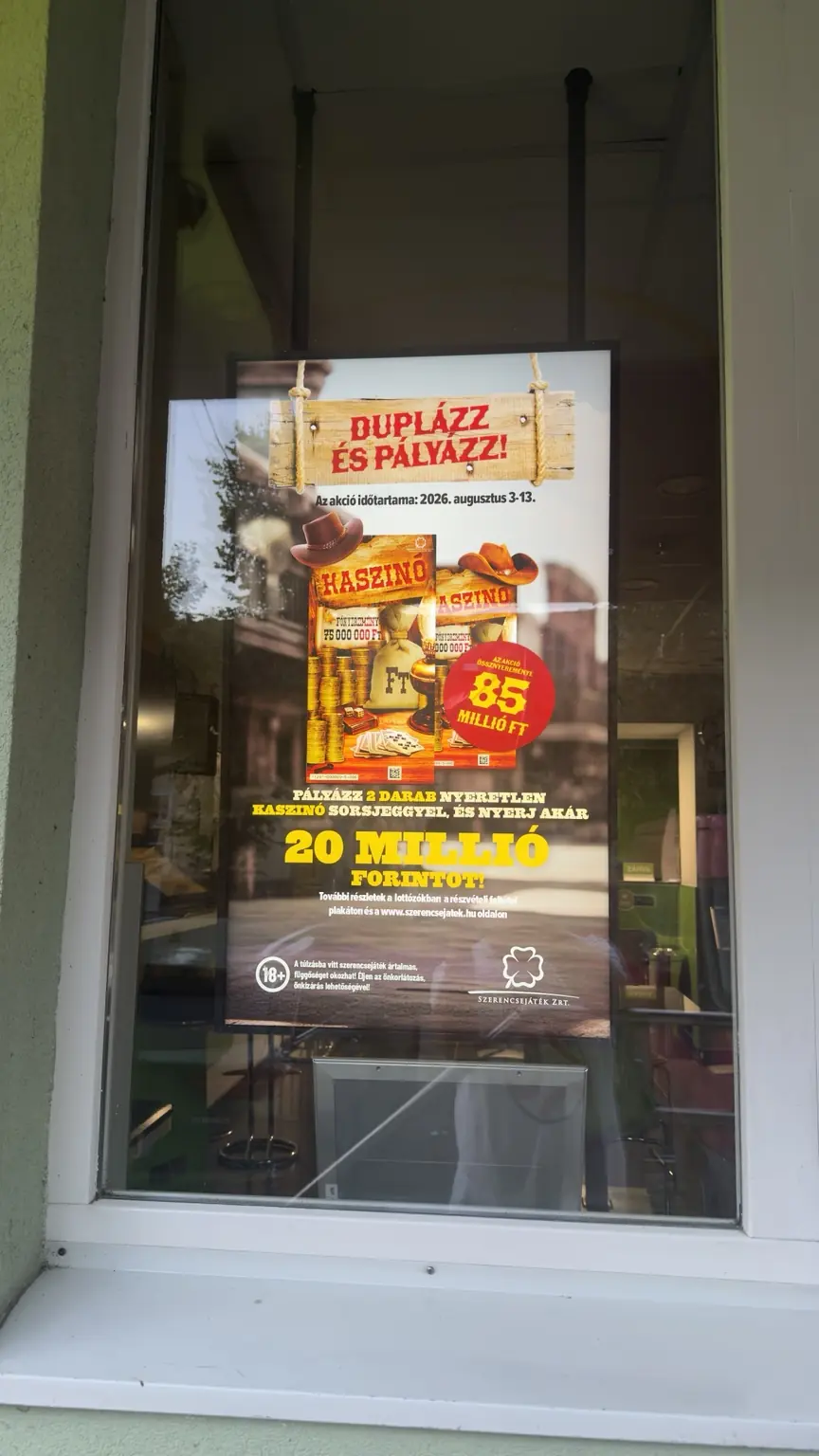 Duplázz és pályázz promóciós plakát két KASZINÓ sorsjeggyel, augusztus 3–13-i időszakkal és akár 20 millió forintos nyereménnyel